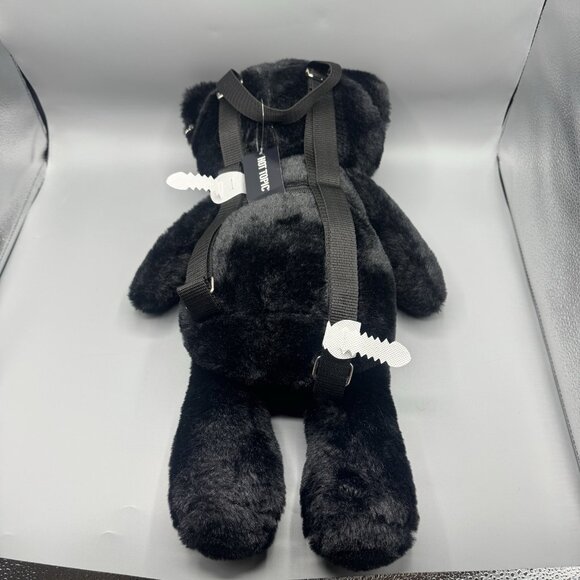 Goth Black Cat Plush Backpack Pins Chains Studs Hardware NEW - Picture 4 of 8